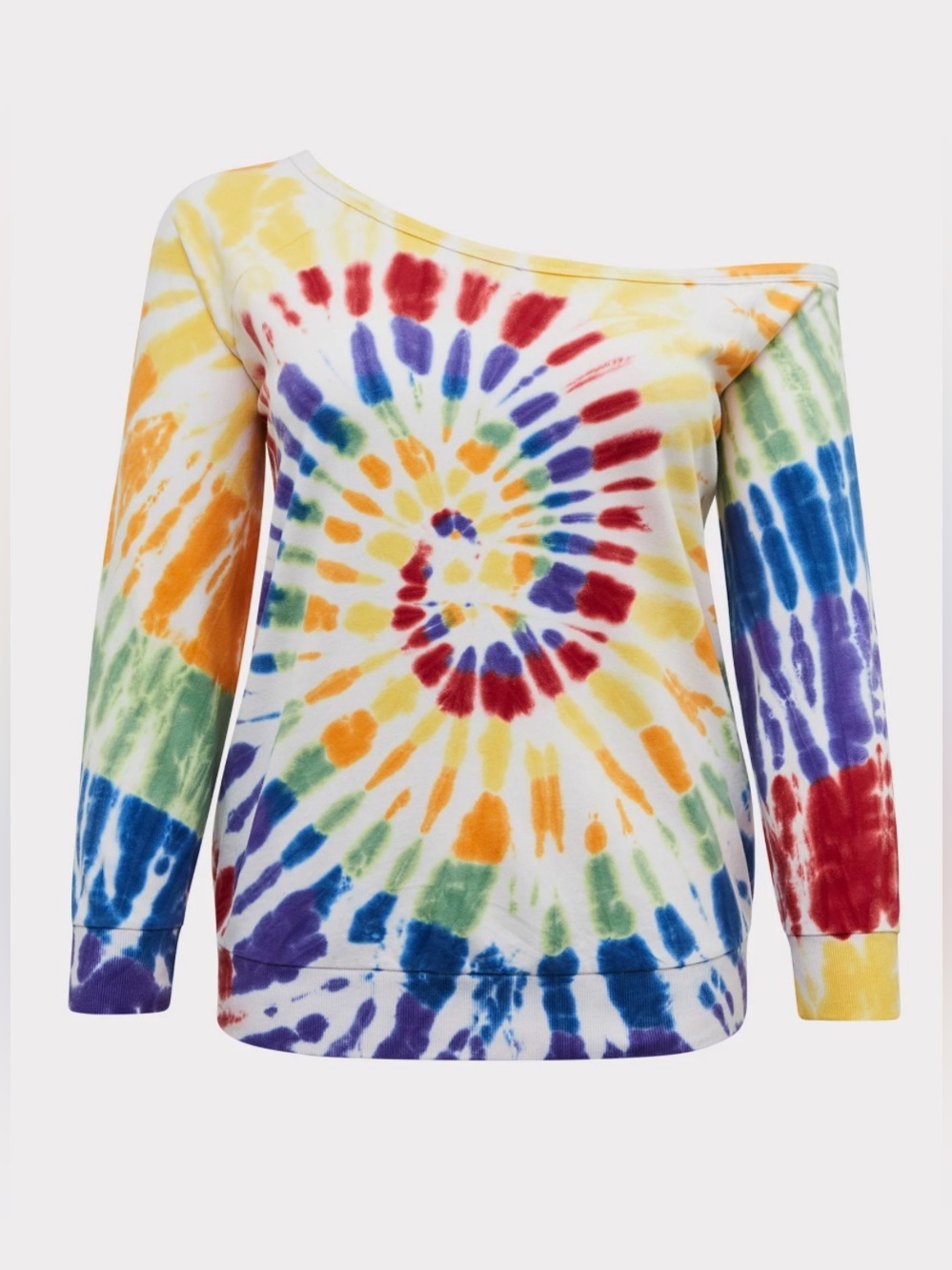 🌈EUC Torrid "Rainbow🌈Tie-Dye Off-The-Shoulder Sweatshirt” White🤍 Sz 2•2X|18-20 - Picture 3 of 12